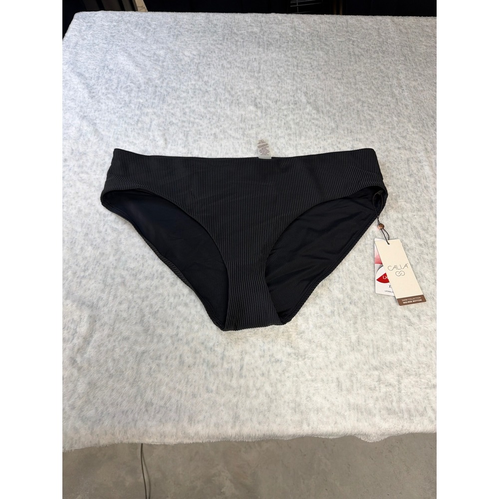 CALIA Women's Black Ribbed Bikini Bottom